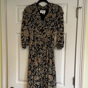 ba&sh Black and Tan Wrap flowy dress with Bishop Sleeves
